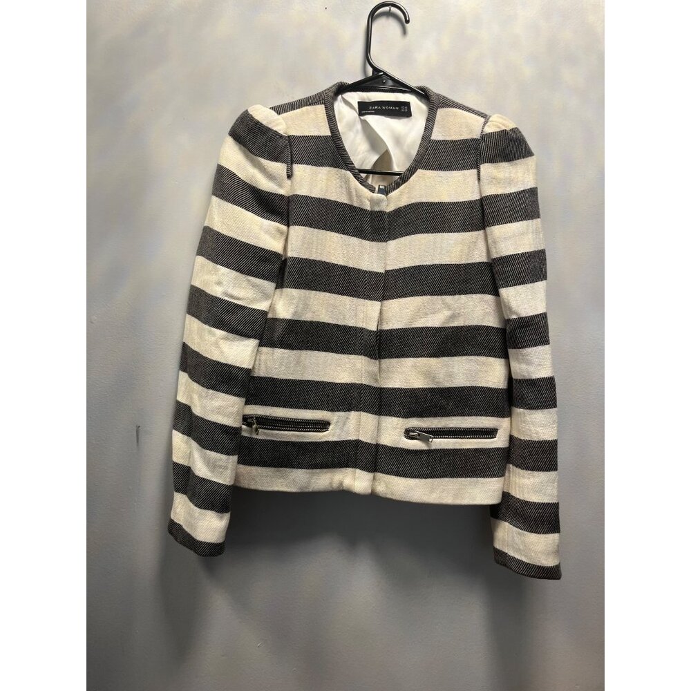 Zara Woman Striped Jacket With Zipper Details Size S
